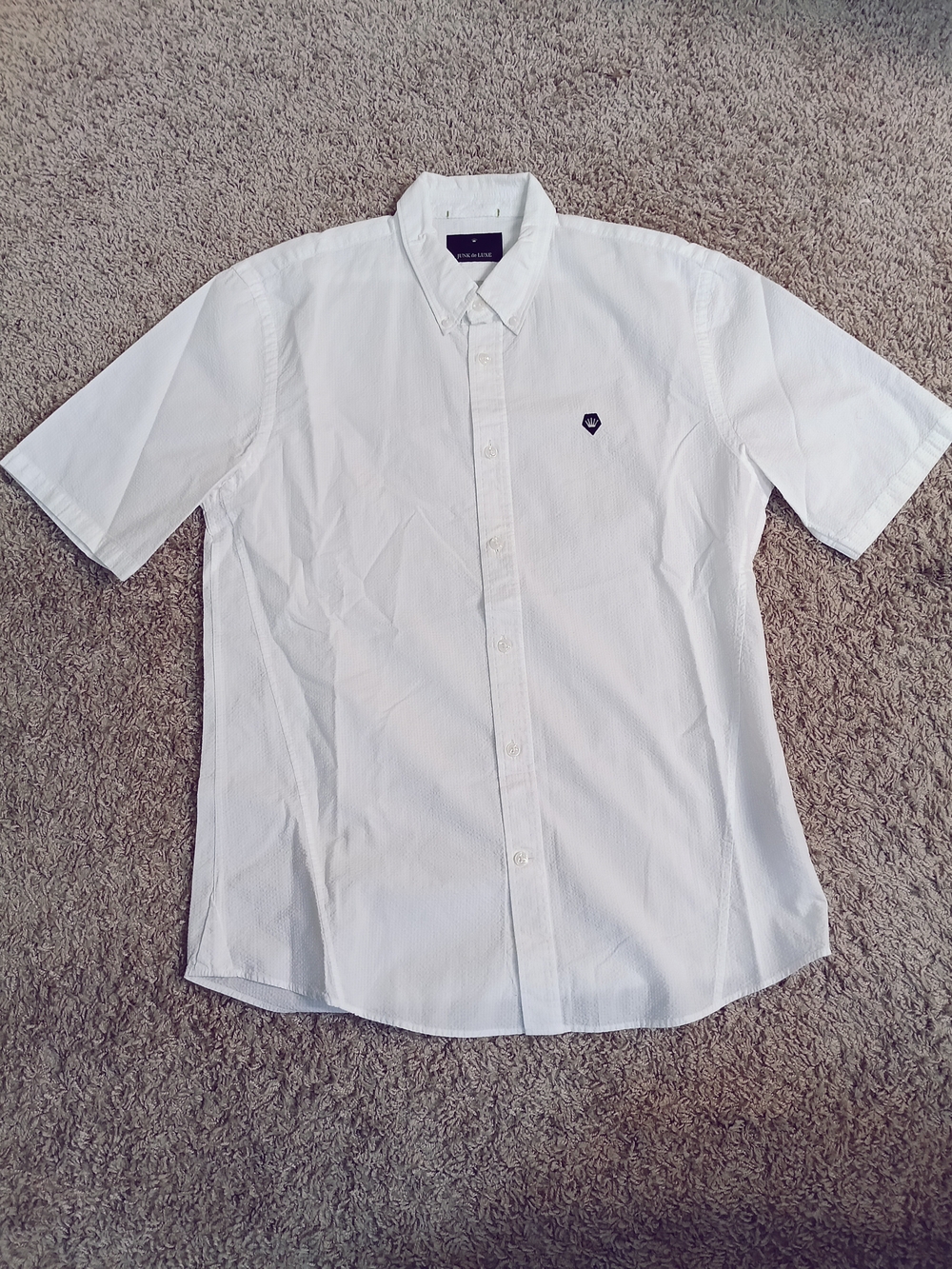 Junk de Luxe Samuel Shirt Mens M‎ White Short Sleeve Button Down Logo